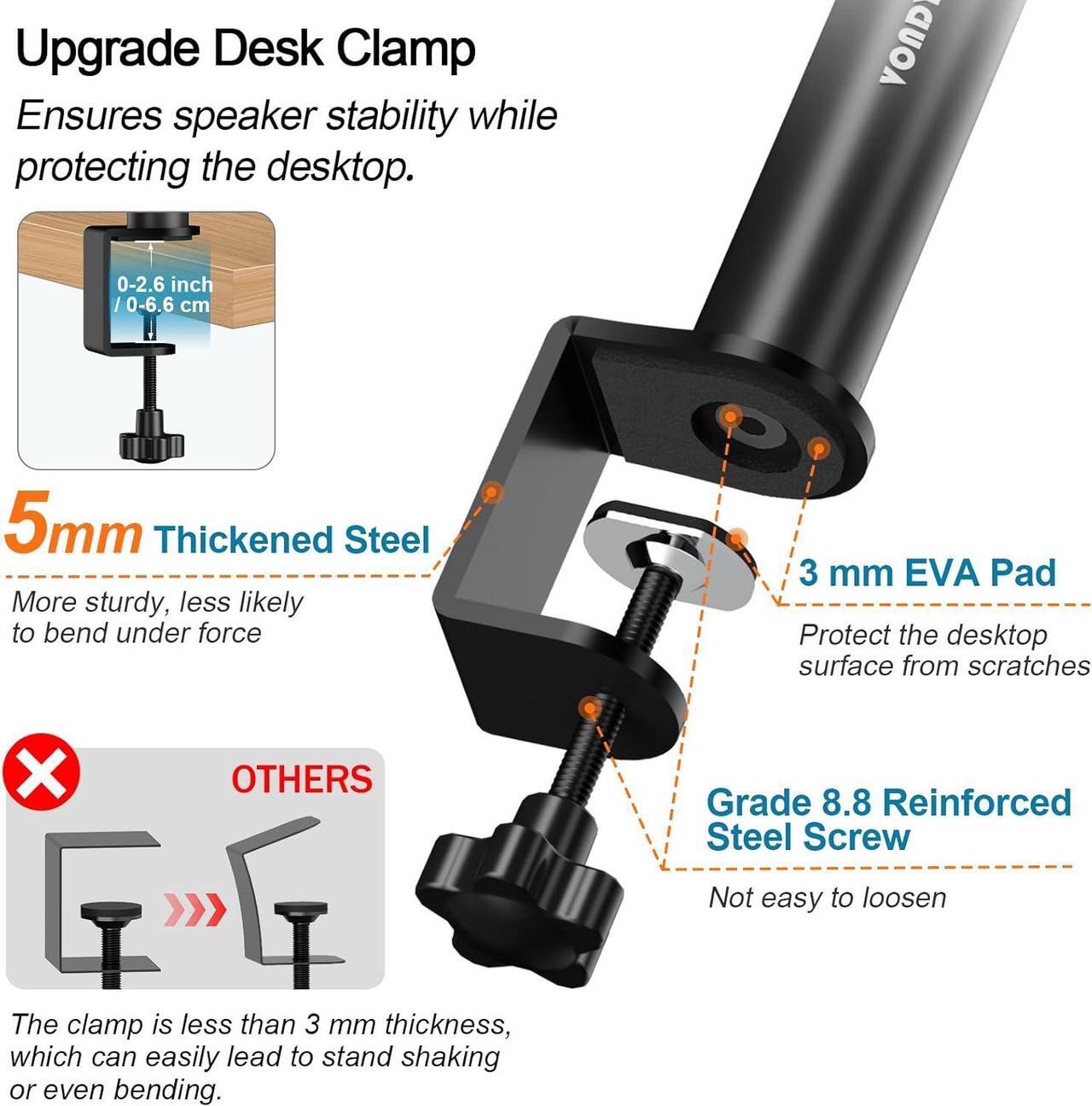 Alt view image 4 of 7 - Set of 2 Desktop Clamp Speaker Stands Short Studio Monitor Stands Height Adjustable