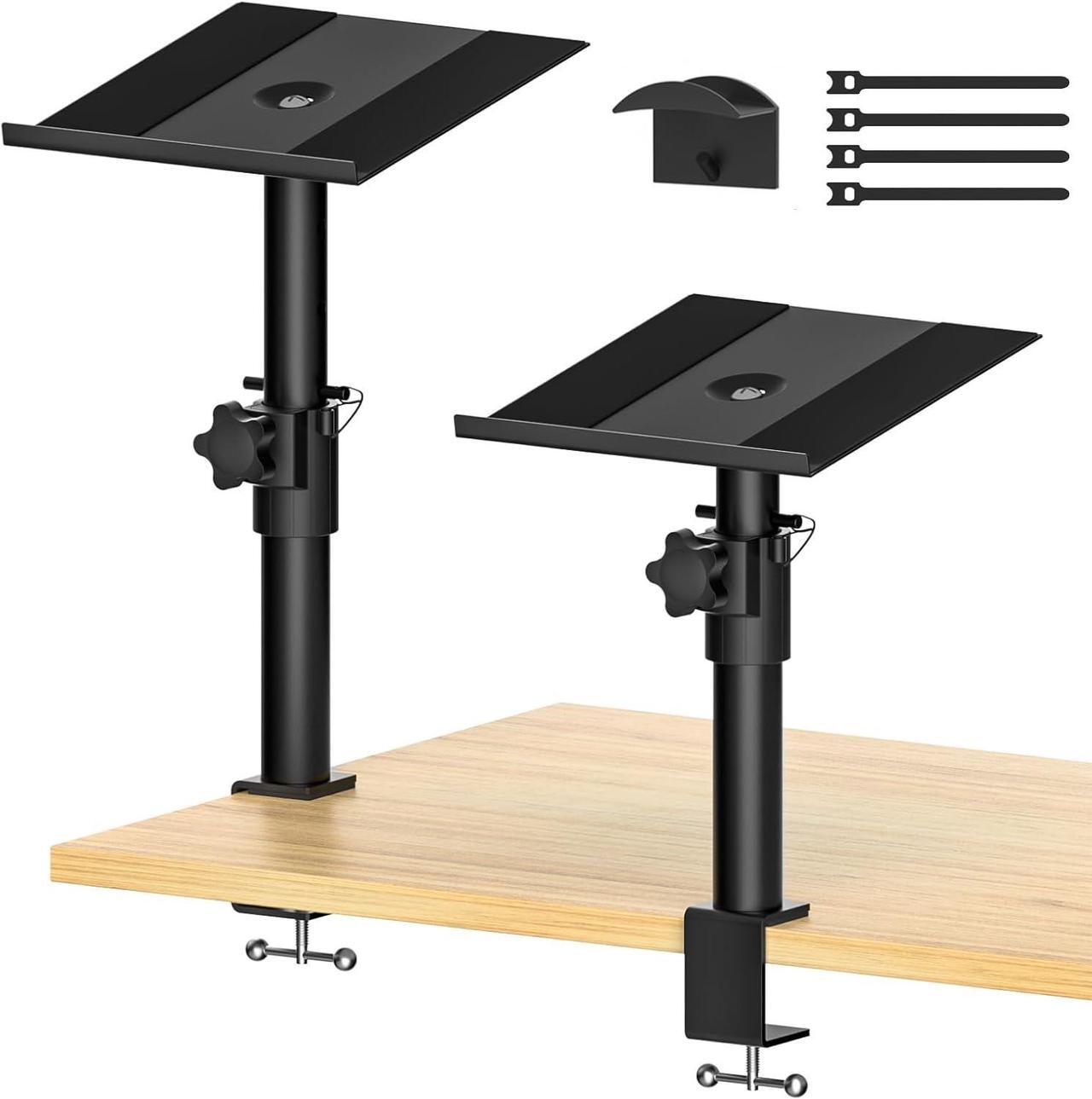 Main image of Pair of Studio Monitor Stands for PreSonus, JBL NANO K, Desk Speaker Stands for KRK, Klipsch, Polk and More Bookshelf Speakers Adjustable Height, Tilt & Swivel Desktop Clamp Stands Wr Headphone Holder