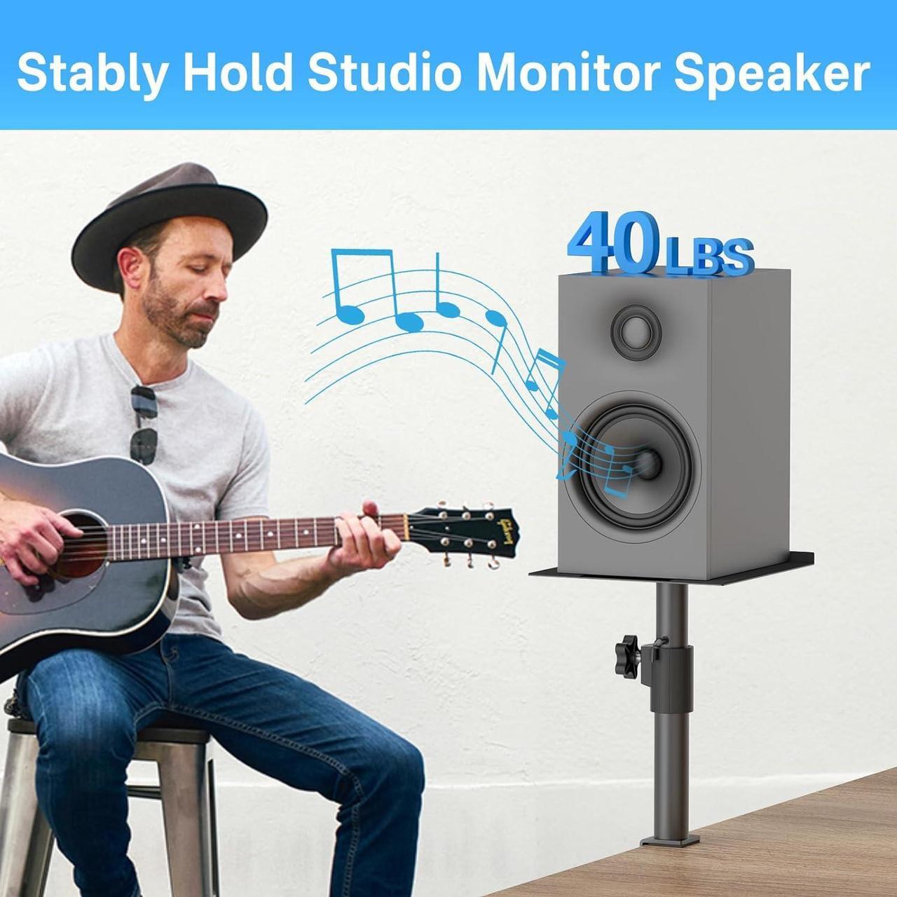 Alt view image 6 of 7 - Pair of Studio Monitor Stands for PreSonus, JBL NANO K, Desk Speaker Stands for KRK, Klipsch, Polk and More Bookshelf Speakers Adjustable Height, Tilt & Swivel Desktop Clamp Stands Wr Headphone Holder