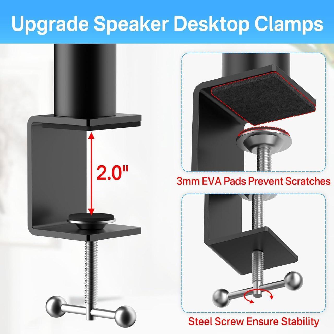 Alt view image 7 of 7 - Pair of Studio Monitor Stands for PreSonus, JBL NANO K, Desk Speaker Stands for KRK, Klipsch, Polk and More Bookshelf Speakers Adjustable Height, Tilt & Swivel Desktop Clamp Stands Wr Headphone Holder