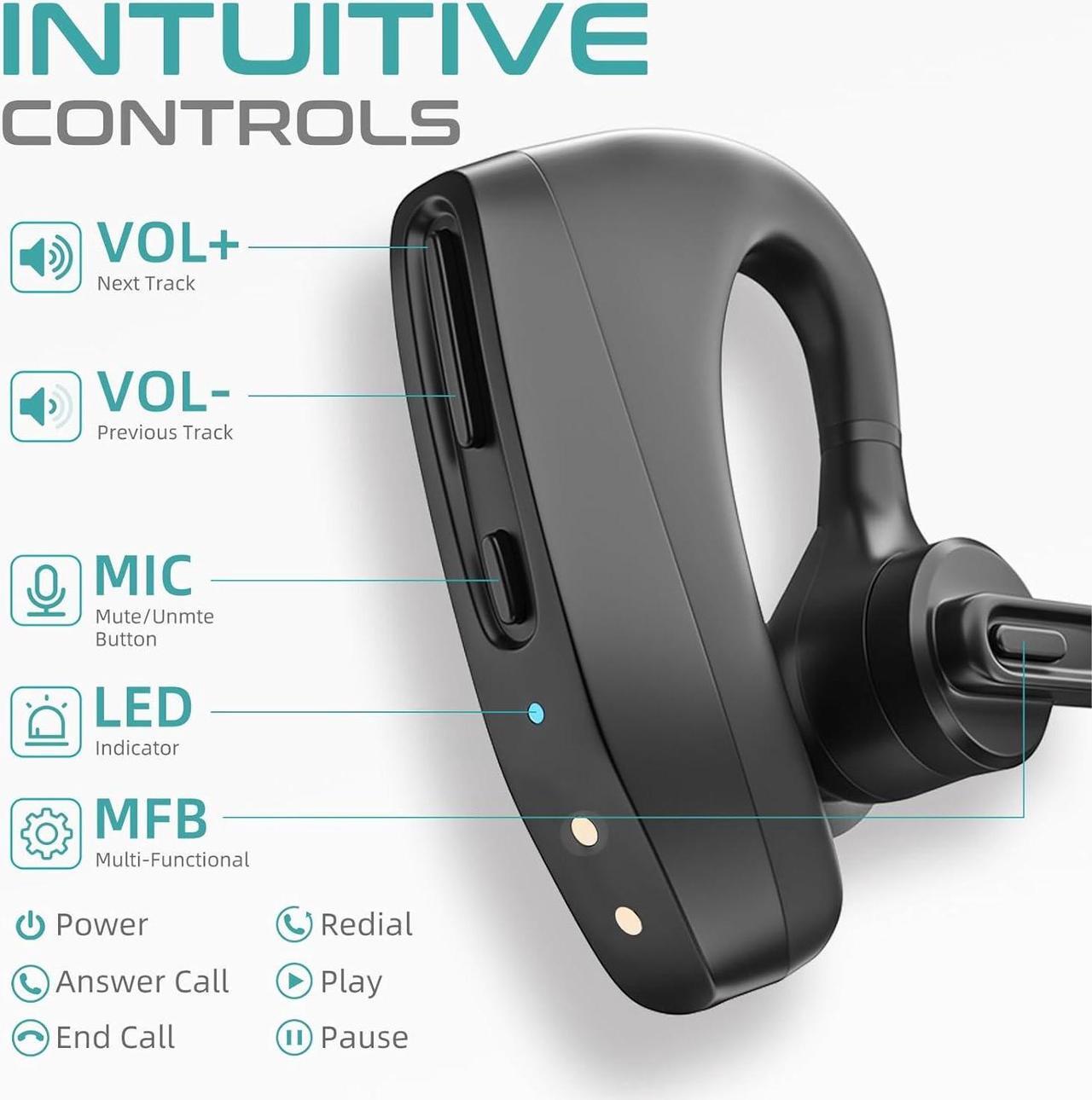 Alt view image 4 of 7 - Wireless Headset Earpiece with USB Dongle & Noise Cancelling Mic for PC, Phone, Bluetooth Headphones Over-Ear with Microphone for Zoom Meetings, Work from Home, Trucker Use