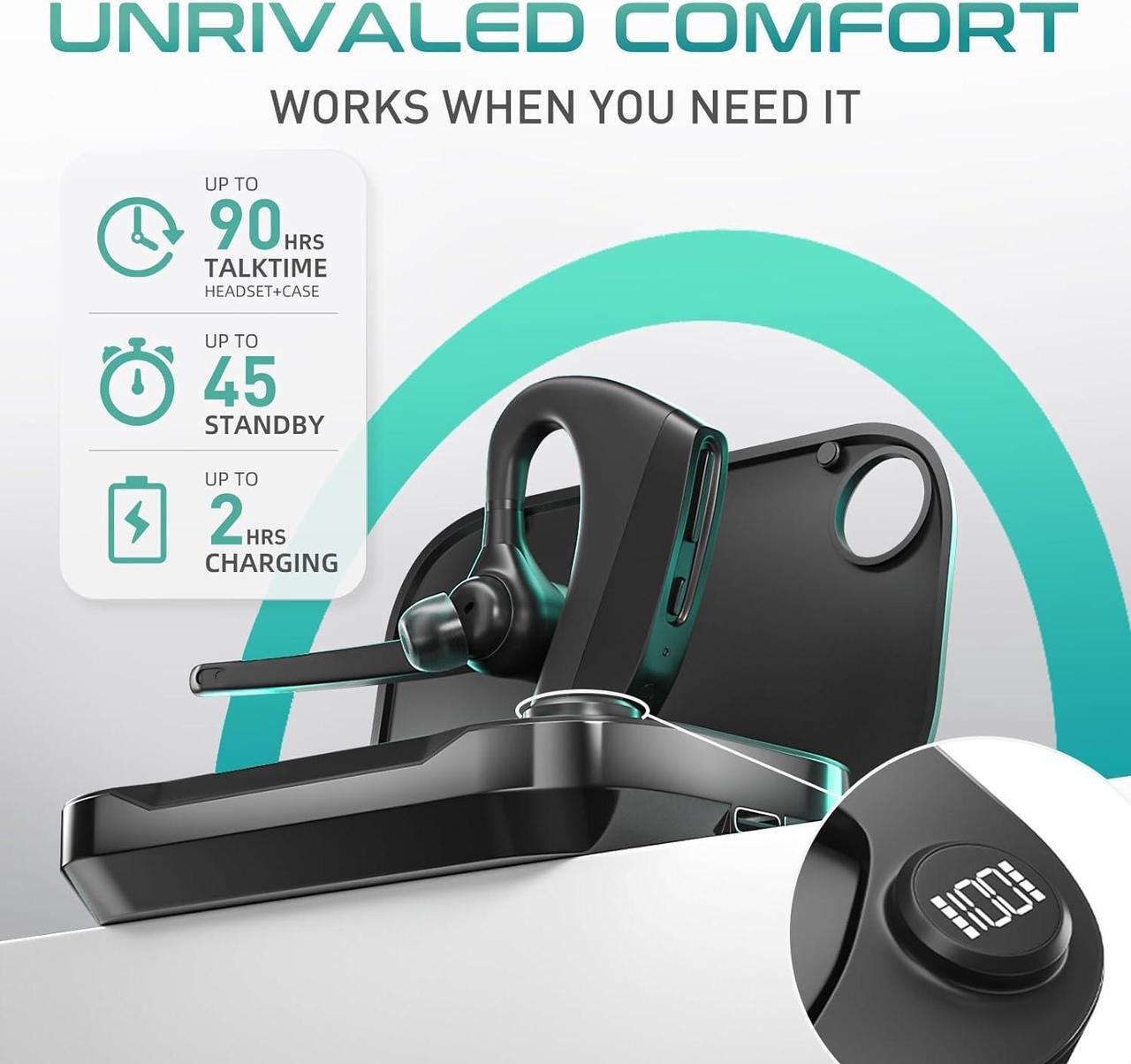 Alt view image 5 of 7 - Wireless Headset Earpiece with USB Dongle & Noise Cancelling Mic for PC, Phone, Bluetooth Headphones Over-Ear with Microphone for Zoom Meetings, Work from Home, Trucker Use