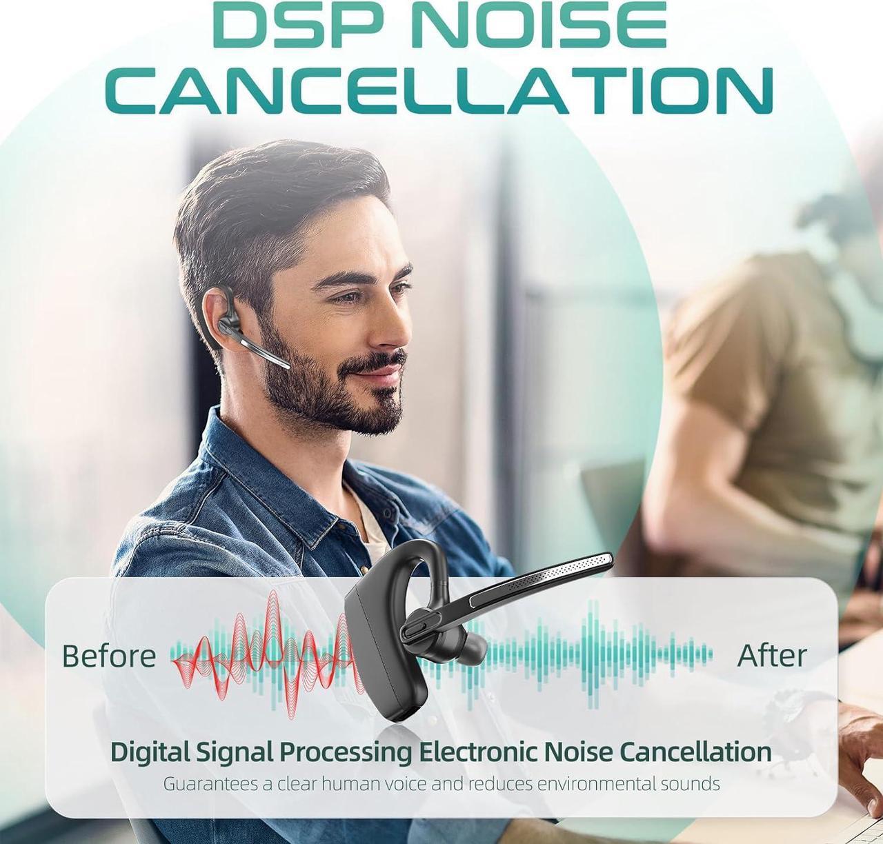 Alt view image 2 of 7 - Wireless Headset Earpiece with USB Dongle & Noise Cancelling Mic for PC, Phone, Bluetooth Headphones Over-Ear with Microphone for Zoom Meetings, Work from Home, Trucker Use