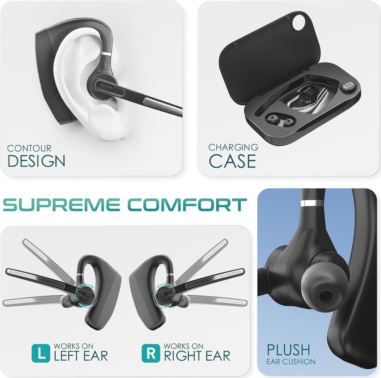 Alt view image 7 of 7 - Wireless Headset Earpiece with USB Dongle & Noise Cancelling Mic for PC, Phone, Bluetooth Headphones Over-Ear with Microphone for Zoom Meetings, Work from Home, Trucker Use
