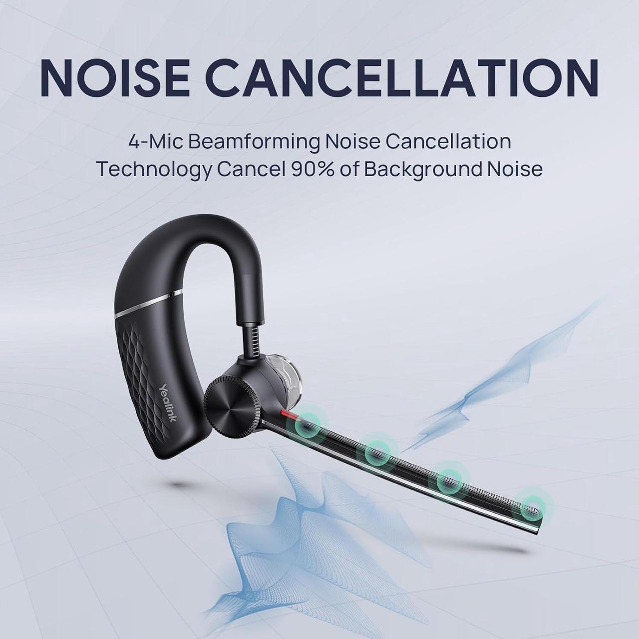 Alt view image 2 of 7 - BH71 Bluetooth Headset Upgraded,Wireless Earphone with 4 Noise Cancelling Microphone,Adjustable Ear Hook,Compatible with iOS/Android Cell Phone,Driving,Office Work