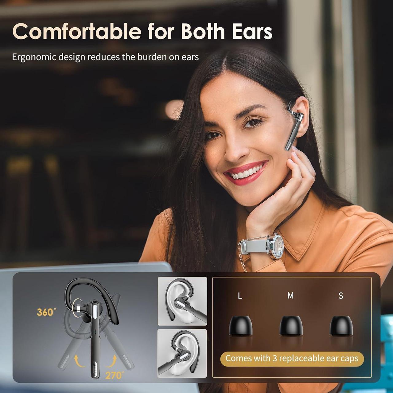 Alt view image 6 of 7 - Bluetooth Headset, Wireless Bluetooth Earpiece V5.0 Hands-Free Earphones with Built-in Mic for Driving/Business/Office, Compatible with iPhone and Android (Gray)