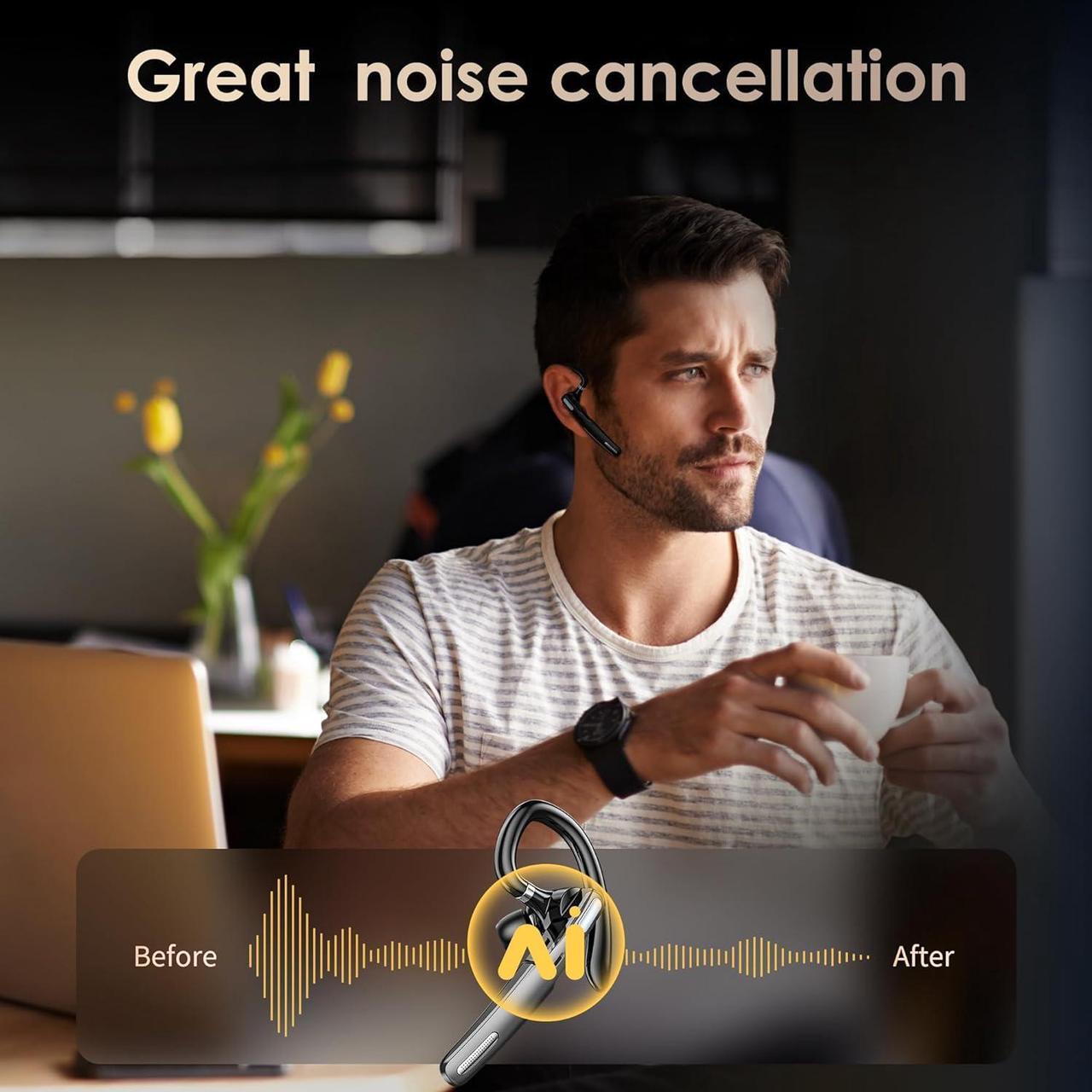 Alt view image 5 of 7 - Bluetooth Headset, Wireless Bluetooth Earpiece V5.0 Hands-Free Earphones with Built-in Mic for Driving/Business/Office, Compatible with iPhone and Android (Gray)