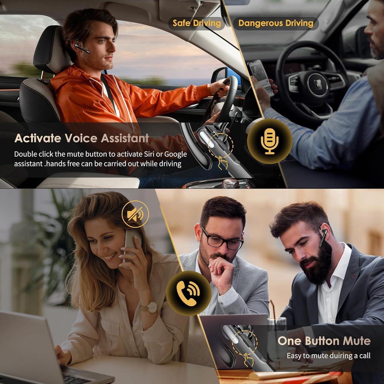 Alt view image 7 of 7 - Bluetooth Headset, Wireless Bluetooth Earpiece V5.0 Hands-Free Earphones with Built-in Mic for Driving/Business/Office, Compatible with iPhone and Android (Gray)