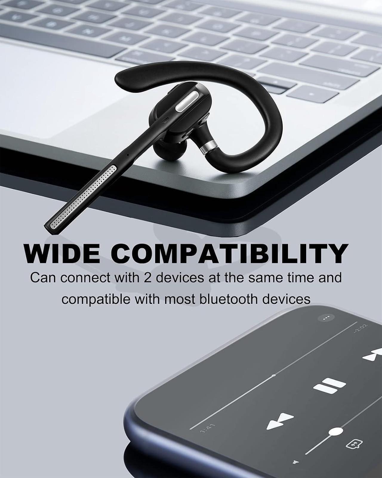 Alt view image 3 of 7 - Bluetooth Headset V5.1, Wireless Headset with Battery Display Charging Case, Bluetooth Earpiece with Noise Canceling Mic for Driving, Office, Business, Compatible with Cell Phone and PC