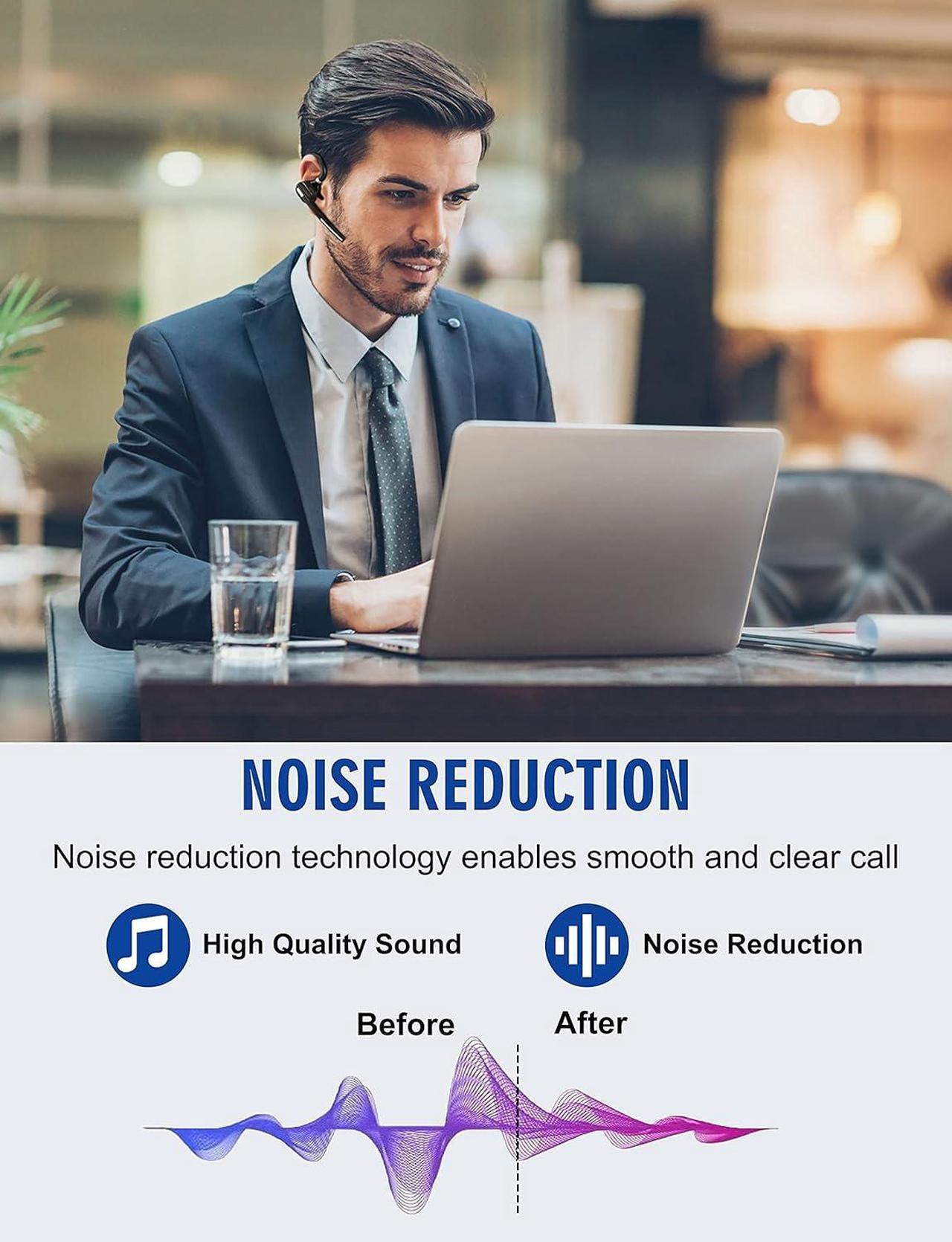 Alt view image 4 of 7 - Bluetooth Headset V5.1, Wireless Headset with Battery Display Charging Case, Bluetooth Earpiece with Noise Canceling Mic for Driving, Office, Business, Compatible with Cell Phone and PC