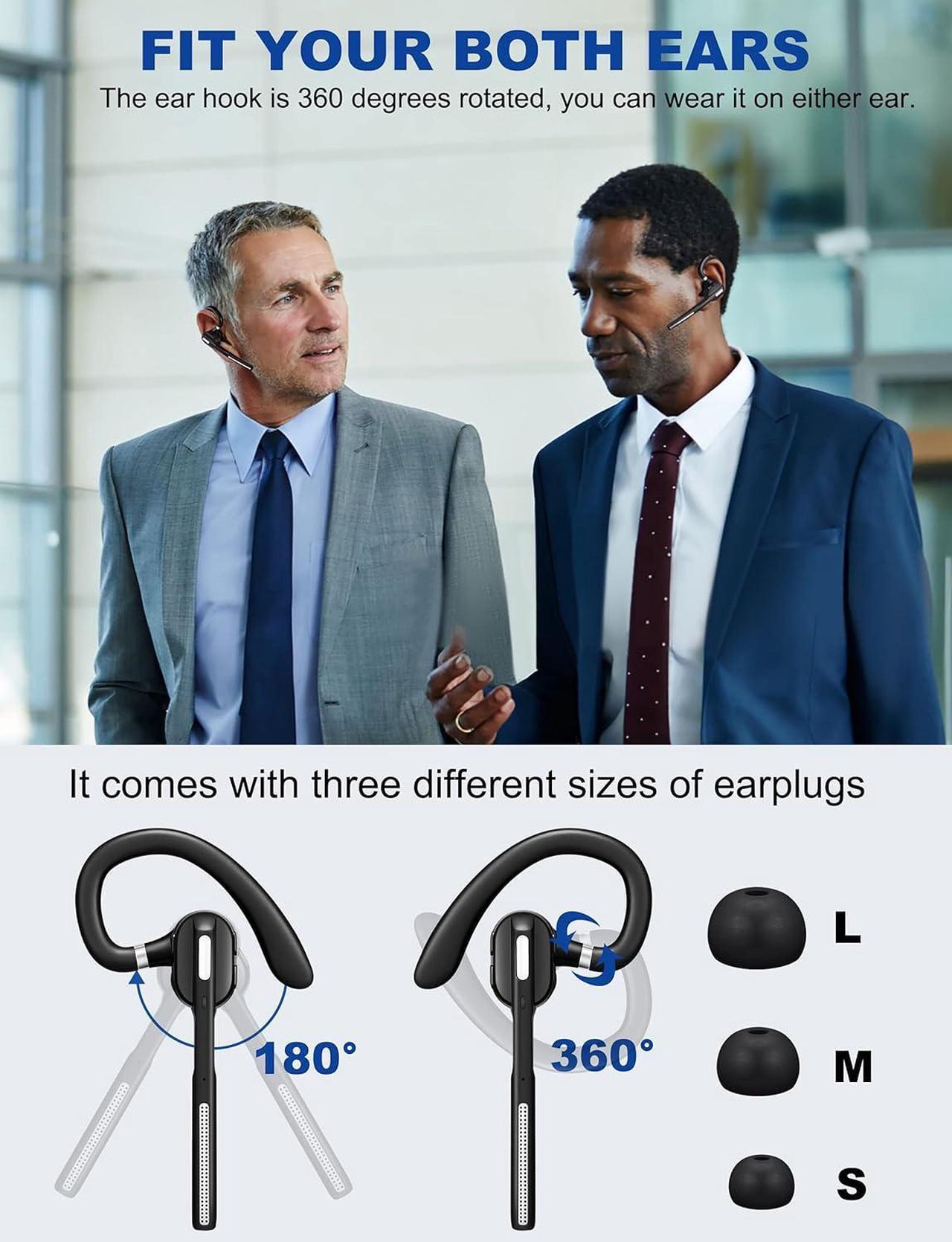 Alt view image 5 of 7 - Bluetooth Headset V5.1, Wireless Headset with Battery Display Charging Case, Bluetooth Earpiece with Noise Canceling Mic for Driving, Office, Business, Compatible with Cell Phone and PC