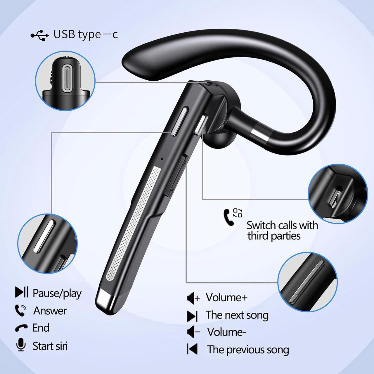 Alt view image 3 of 7 - Bluetooth Headset, Bluetooth Wireless Earpiece with mic Trucker Headset for Phone Case Office Phones with Built-in Microphone Manos Libres Noise Cancelling