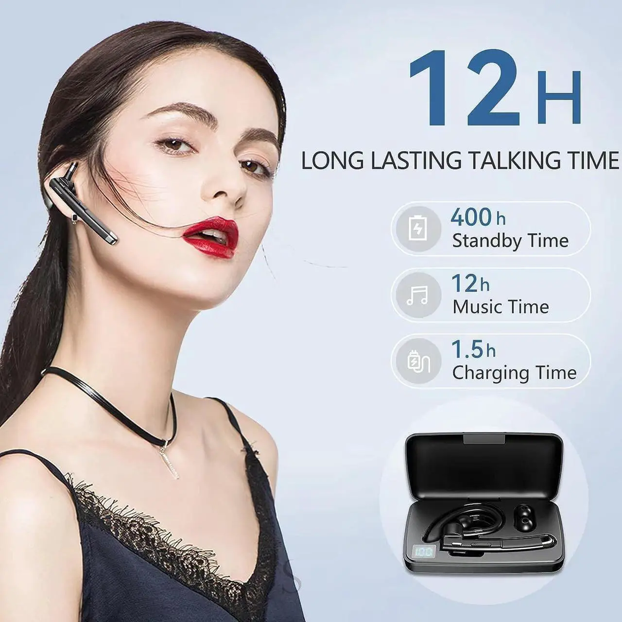 Alt view image 2 of 7 - Bluetooth Headset, Bluetooth Wireless Earpiece with mic Trucker Headset for Phone Case Office Phones with Built-in Microphone Manos Libres Noise Cancelling(Black)