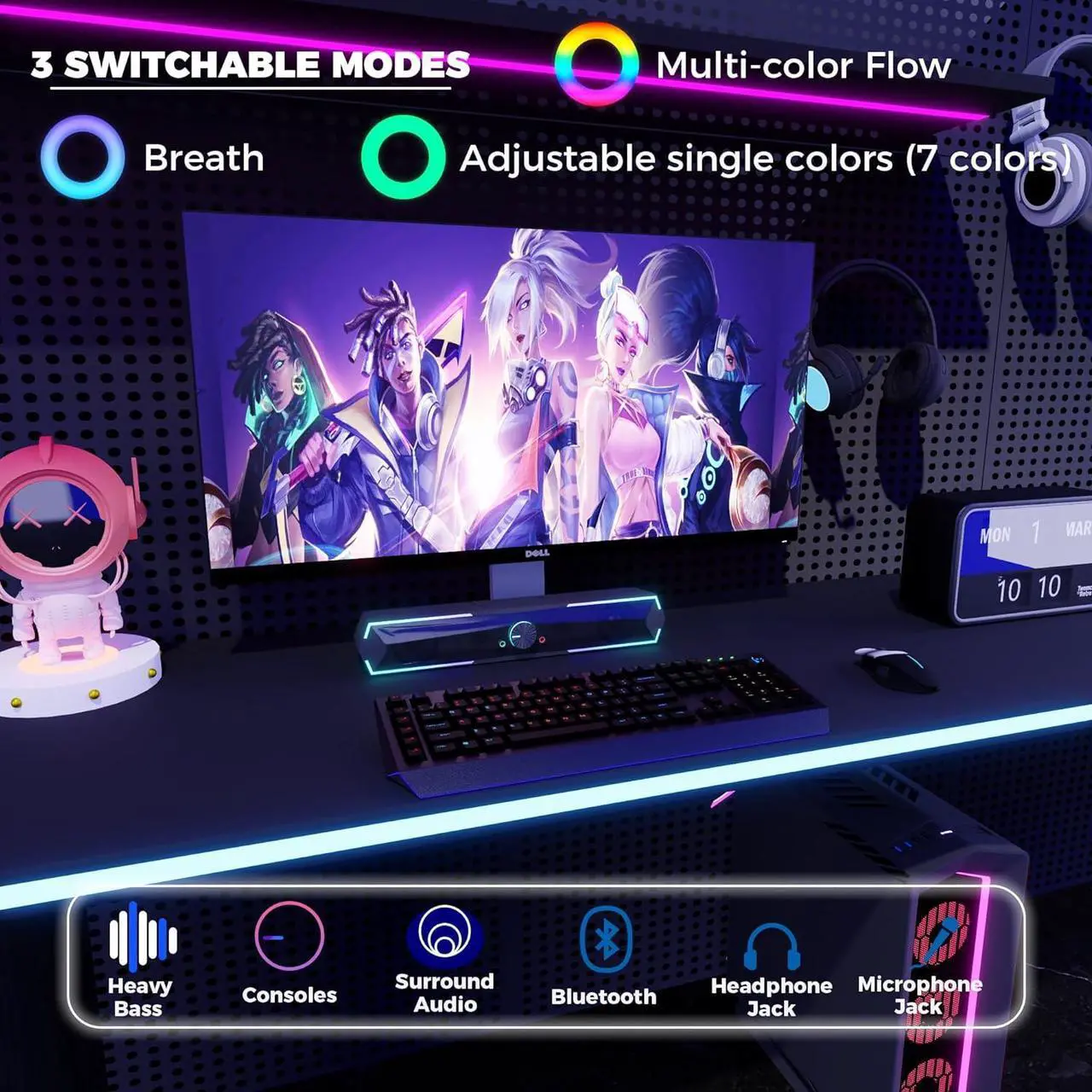 Alt view image 2 of 7 - Bluetooth Computer Speakers, Adjustable RGB PC Gaming Speakers with Enhanced Bass and Volume Control, Stereo USB Powered 3.5mm Aux Multimedia Speakers for Laptop/Desktop/Tablets/Phone