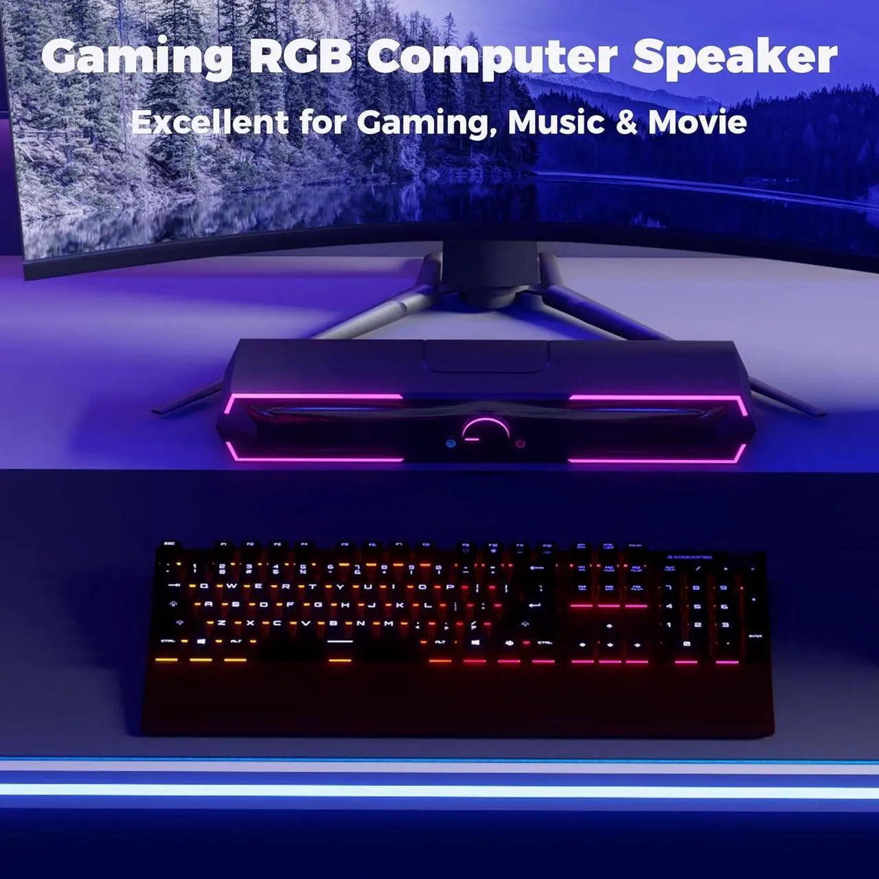 Alt view image 7 of 7 - Bluetooth Computer Speakers, Adjustable RGB PC Gaming Speakers with Enhanced Bass and Volume Control, Stereo USB Powered 3.5mm Aux Multimedia Speakers for Laptop/Desktop/Tablets/Phone