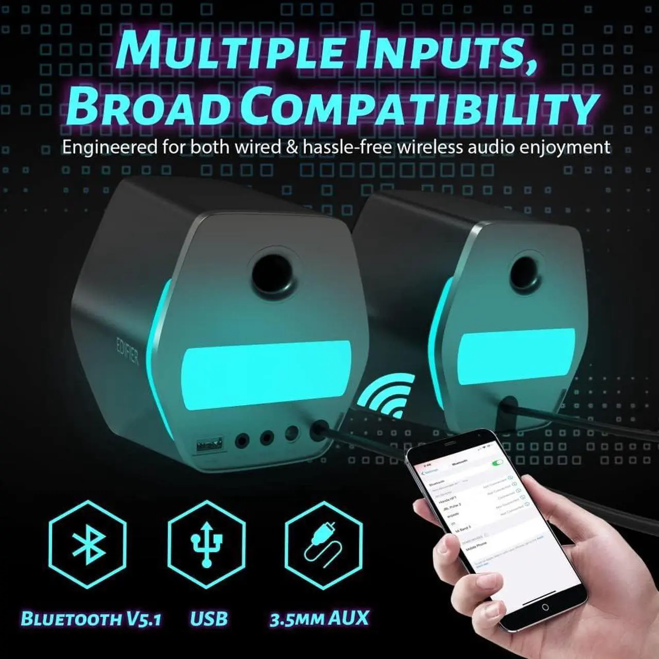 Alt view image 3 of 6 - G2000 32W PC Gaming Computer Speakers for Laptop Mac Desktop Computer Woofer Speakers Bluetooth USB 3.5mm AUX Inputs RGB Lights Multimedia Speakers Black