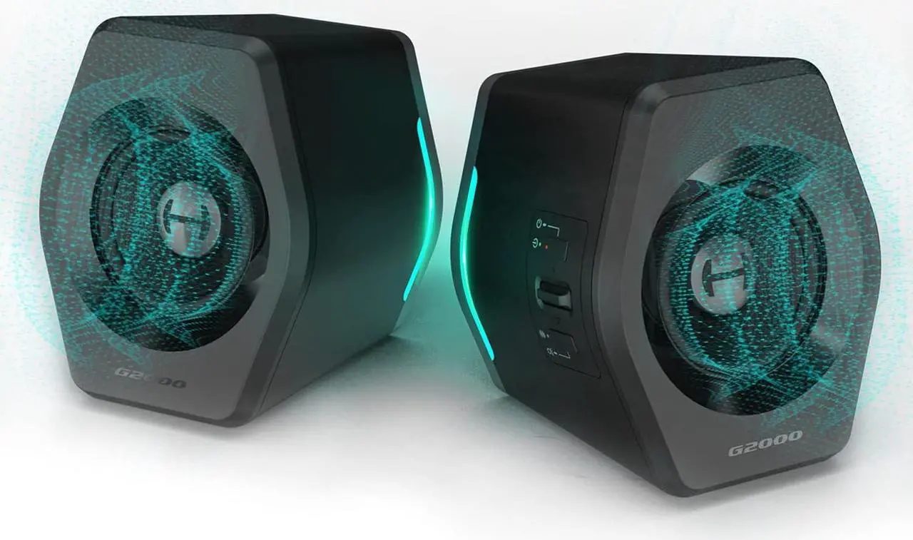 Main image of G2000 32W PC Gaming Computer Speakers for Laptop Mac Desktop Computer Woofer Speakers Bluetooth USB 3.5mm AUX Inputs RGB Lights Multimedia Speakers Black