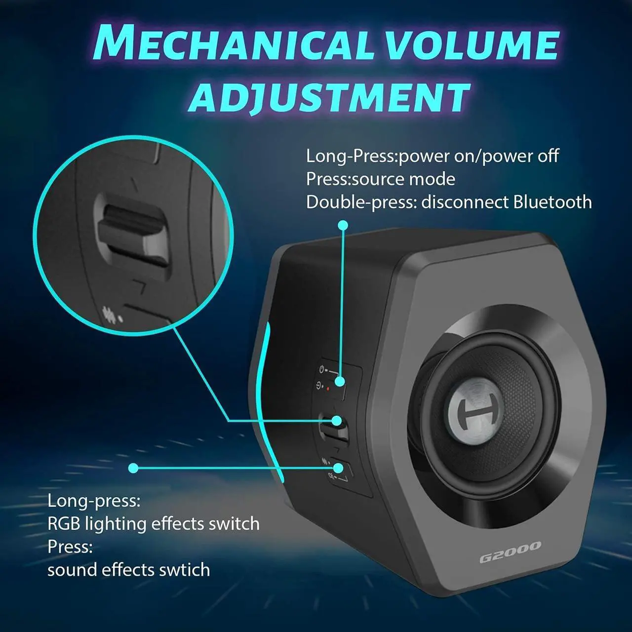 Alt view image 5 of 6 - G2000 32W PC Gaming Computer Speakers for Laptop Mac Desktop Computer Woofer Speakers Bluetooth USB 3.5mm AUX Inputs RGB Lights Multimedia Speakers Black