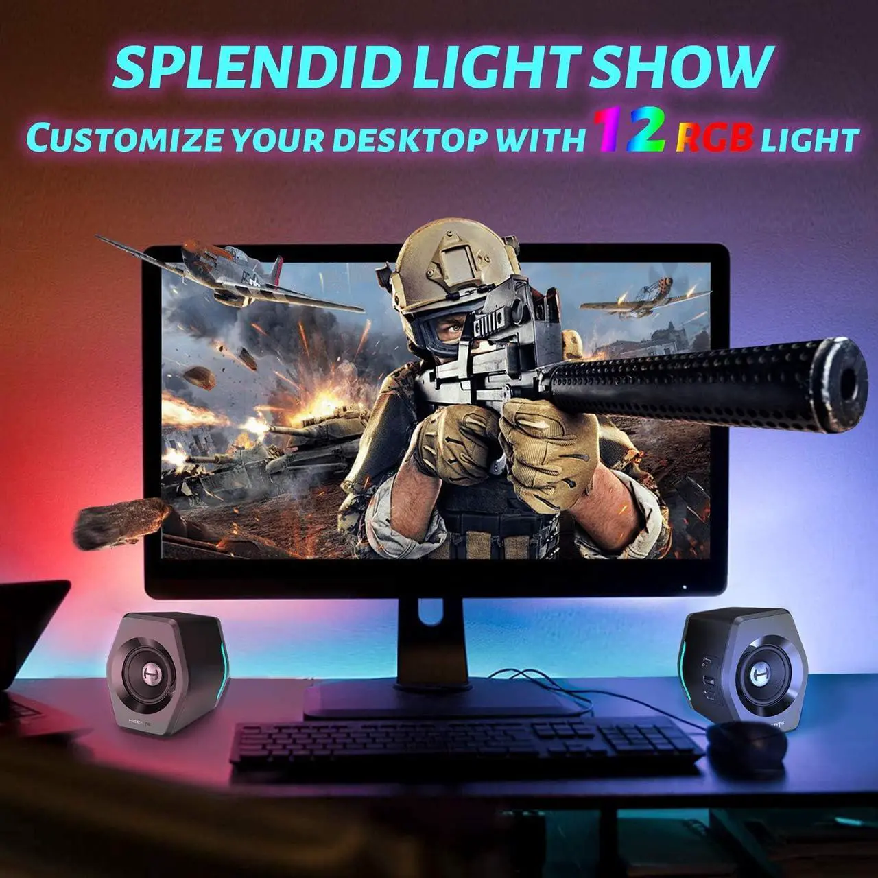 Alt view image 6 of 6 - G2000 32W PC Gaming Computer Speakers for Laptop Mac Desktop Computer Woofer Speakers Bluetooth USB 3.5mm AUX Inputs RGB Lights Multimedia Speakers Black