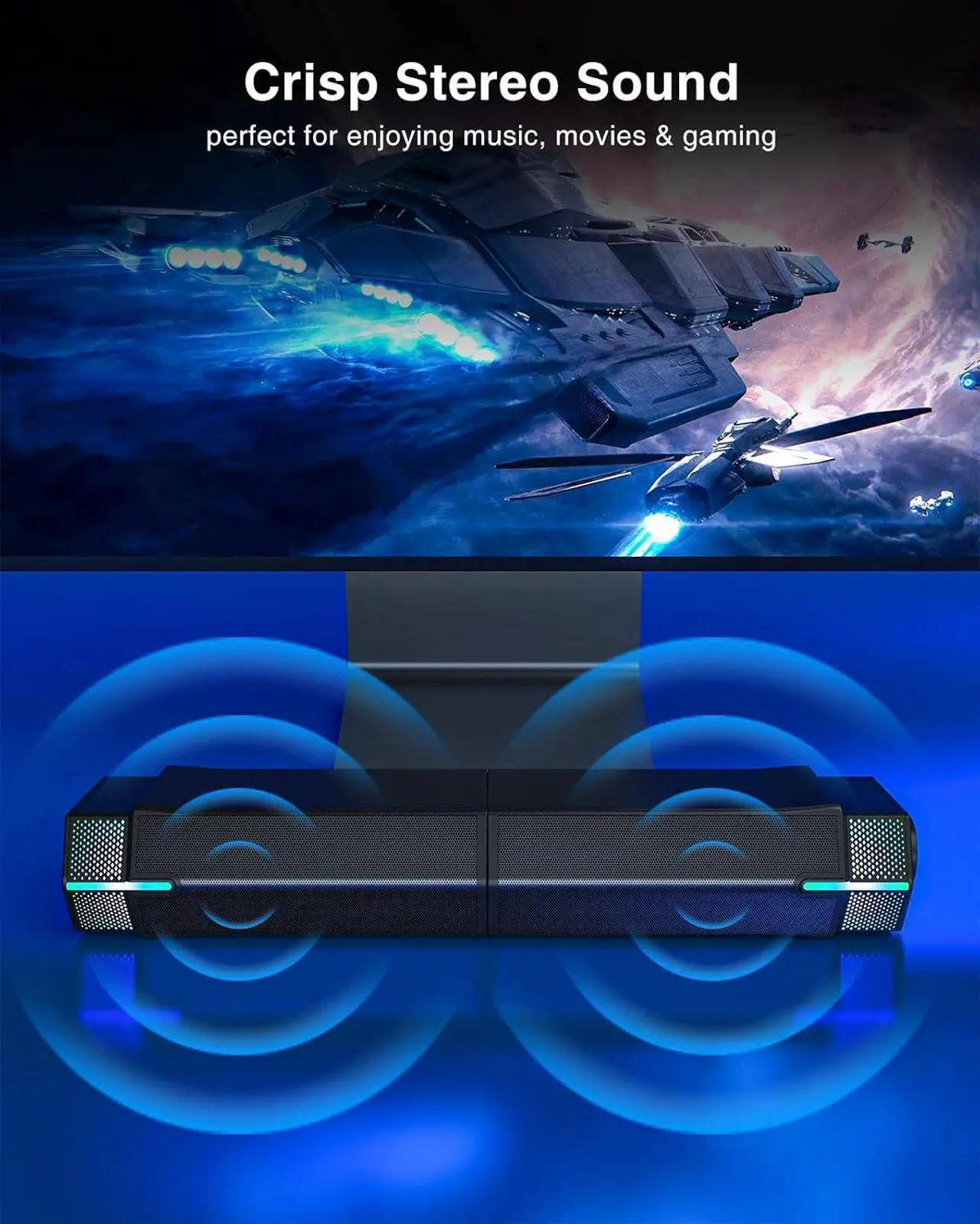 Alt view image 3 of 7 - M20 Bluetooth Computer Speakers for PC Desktop Monitor, Gaming PC Sound Bar - Wired USB-Powered, Superb Stereo Sound, with LED Lighting - Combine/Separate to Customize Your Desk