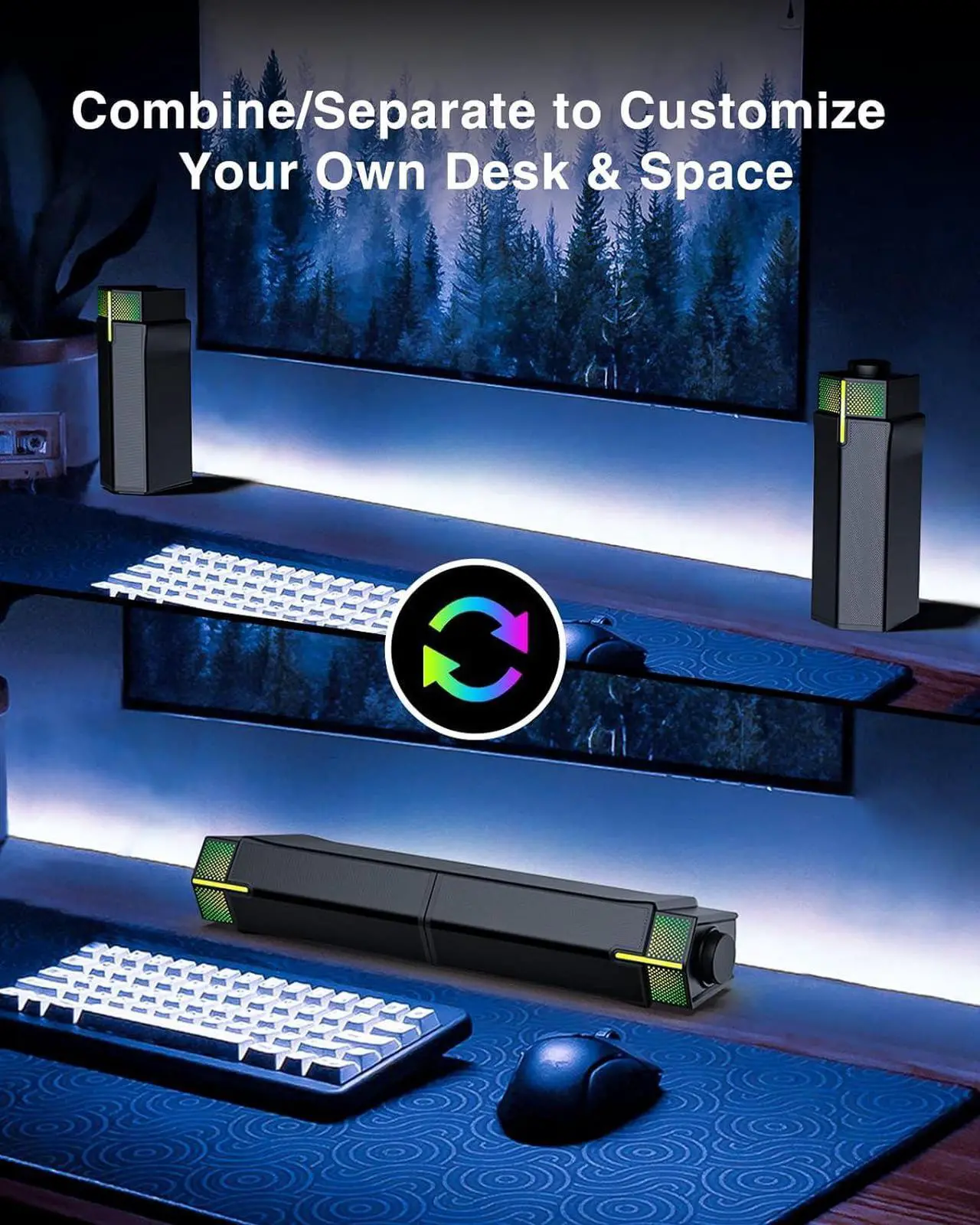 Alt view image 2 of 7 - M20 Bluetooth Computer Speakers for PC Desktop Monitor, Gaming PC Sound Bar - Wired USB-Powered, Superb Stereo Sound, with LED Lighting - Combine/Separate to Customize Your Desk