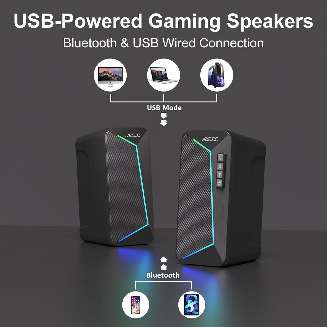 Alt view image 5 of 7 - M30 Bluetooth Computer Speakers, PC Gaming Speakers for Desktop with Crisp Stereo Sound, Dynamic LED Modes, Easy-Access Control, 10W - USB-Powered,BLACK