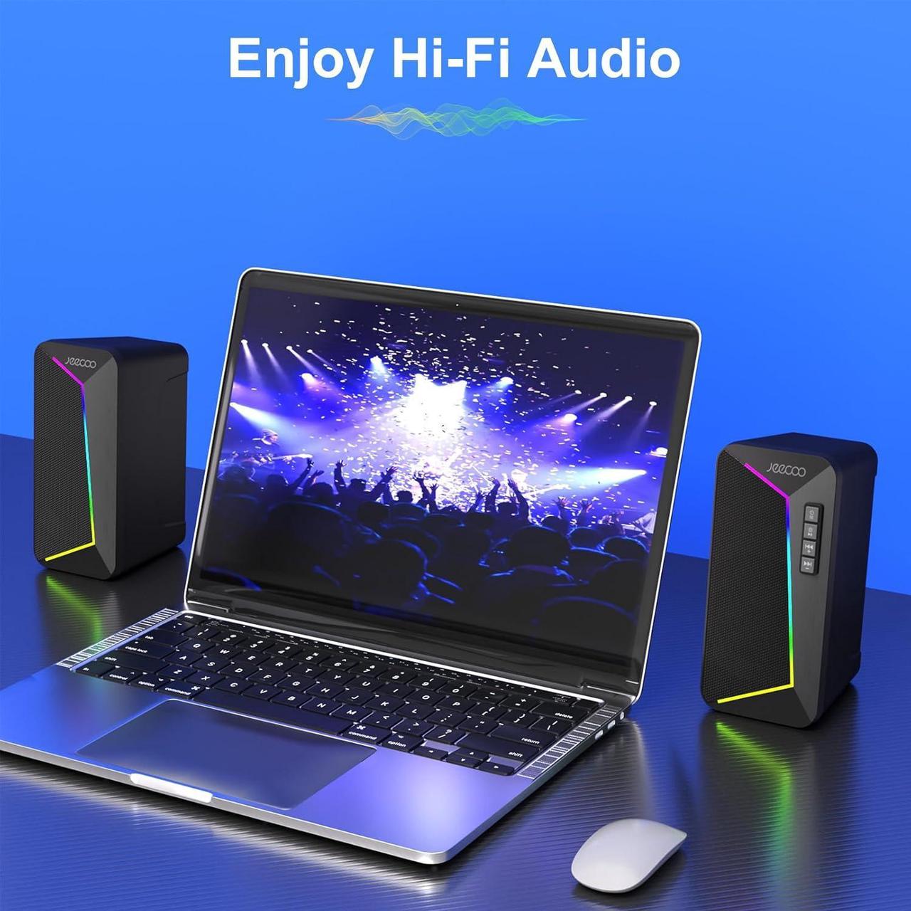 Alt view image 7 of 7 - M30 Bluetooth Computer Speakers, PC Gaming Speakers for Desktop with Crisp Stereo Sound, Dynamic LED Modes, Easy-Access Control, 10W - USB-Powered,BLACK