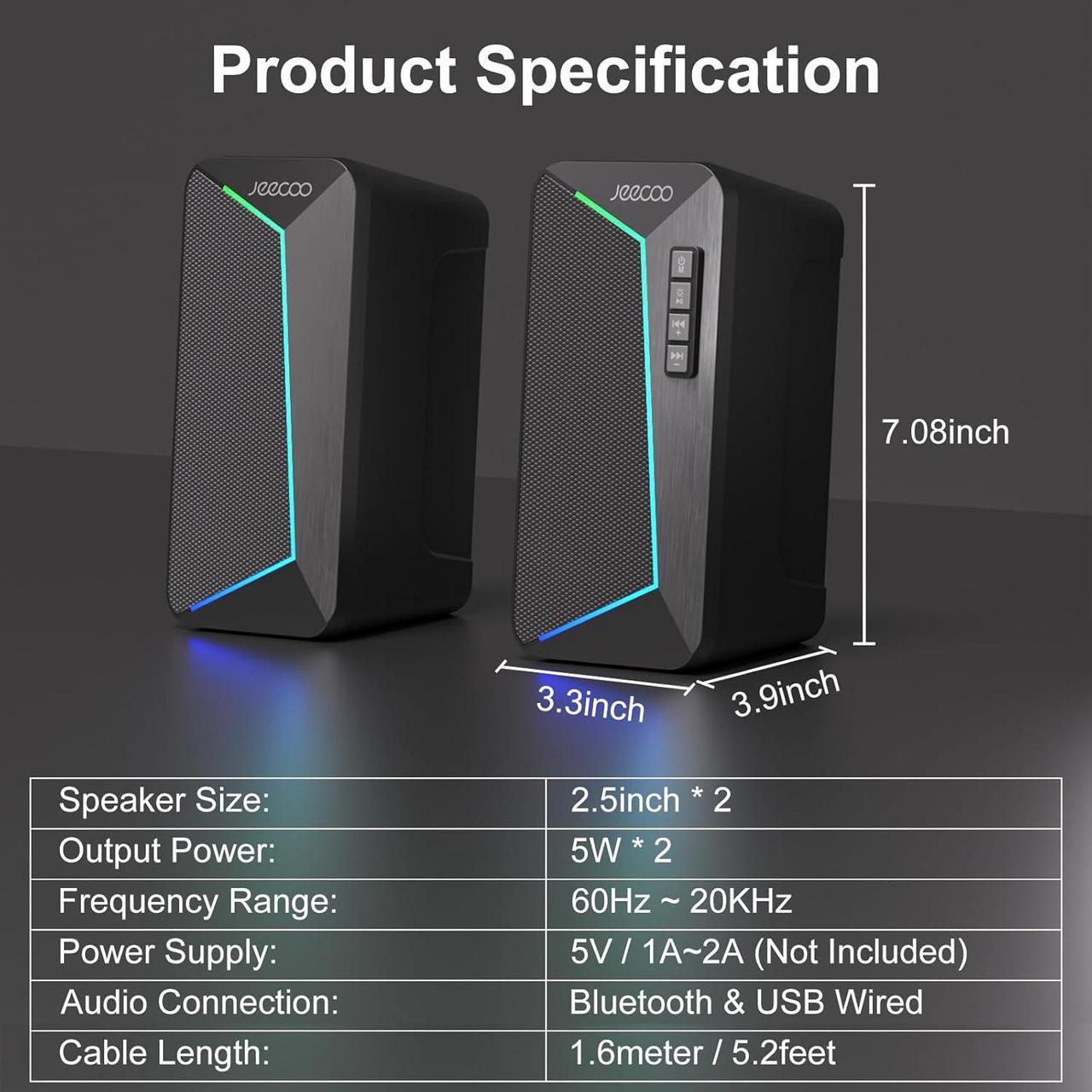 Alt view image 2 of 7 - M30 Bluetooth Computer Speakers, PC Gaming Speakers for Desktop with Crisp Stereo Sound, Dynamic LED Modes, Easy-Access Control, 10W - USB-Powered,BLACK