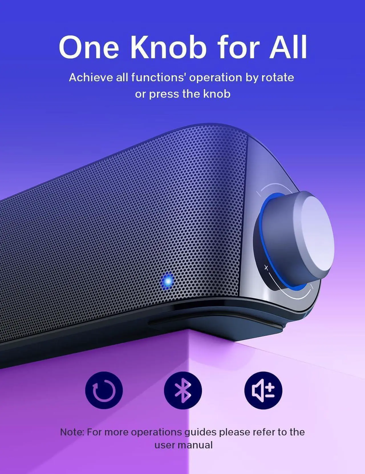 Alt view image 4 of 7 - Computer Speakers, HiFi Sound Quality Computer Sound Bar, USB Powered PC Speakers, Bluetooth 5.0 and 3.5mm Aux-in Computer Speakers for Desktop, Laptops, PCs, Phones, Tablets, Xbox, Gaming Speakers