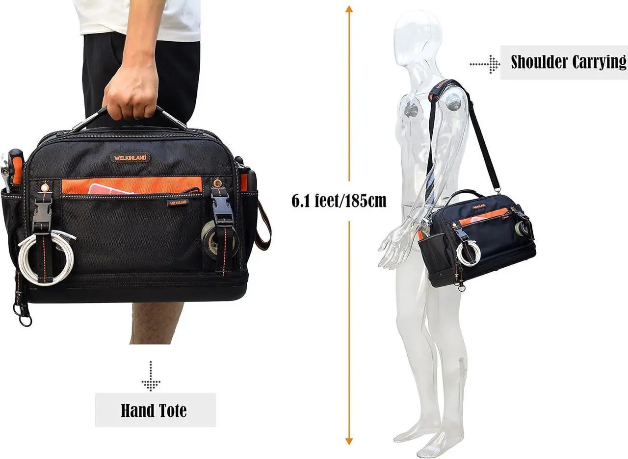 Alt view image 5 of 7 - 42-Pockets Tool bags for men, HVAC tool bag, Tool bag organizer, Electrician tool bag, Tools bag, Tool tote bag,Tool tote, Waterproof tool bag, Tool bags for electricians