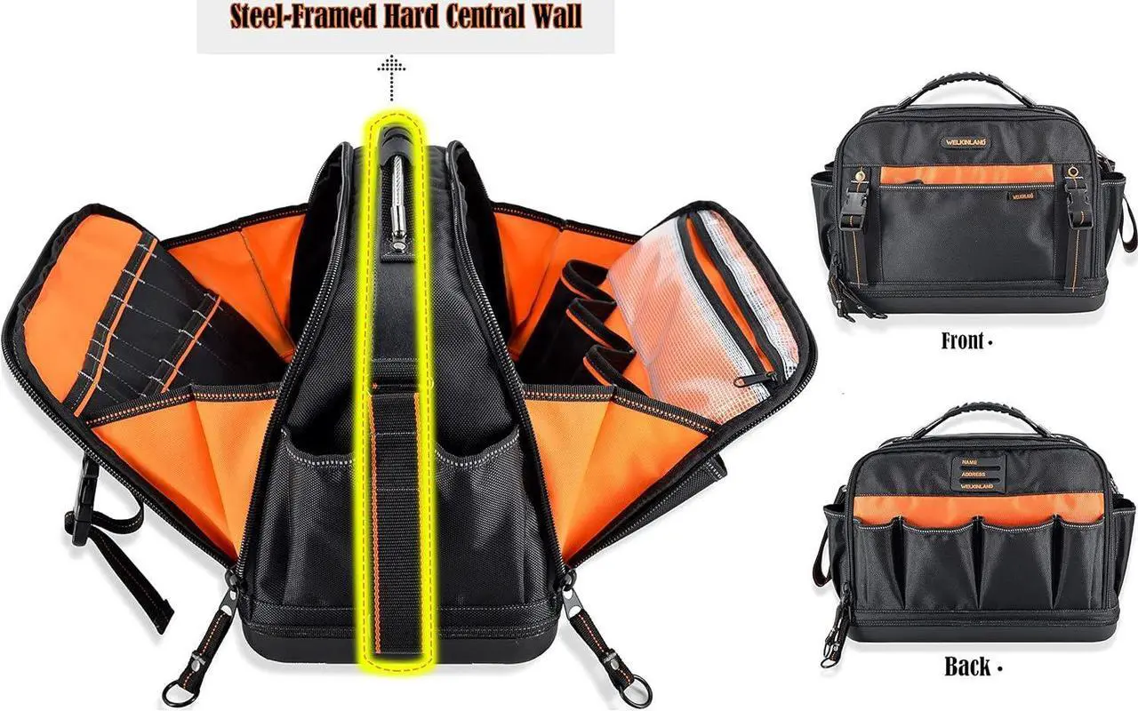 Alt view image 2 of 7 - 42-Pockets Tool bags for men, HVAC tool bag, Tool bag organizer, Electrician tool bag, Tools bag, Tool tote bag,Tool tote, Waterproof tool bag, Tool bags for electricians