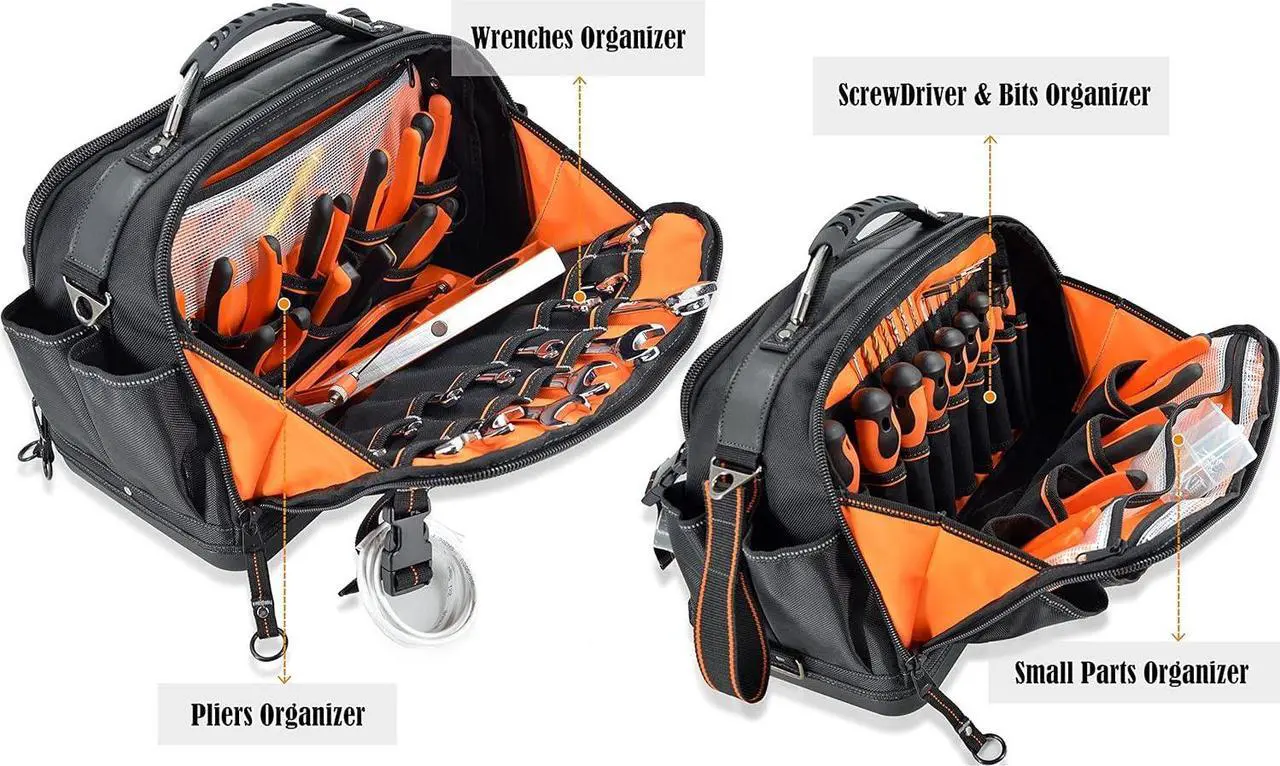 Alt view image 4 of 7 - 42-Pockets Tool bags for men, HVAC tool bag, Tool bag organizer, Electrician tool bag, Tools bag, Tool tote bag,Tool tote, Waterproof tool bag, Tool bags for electricians