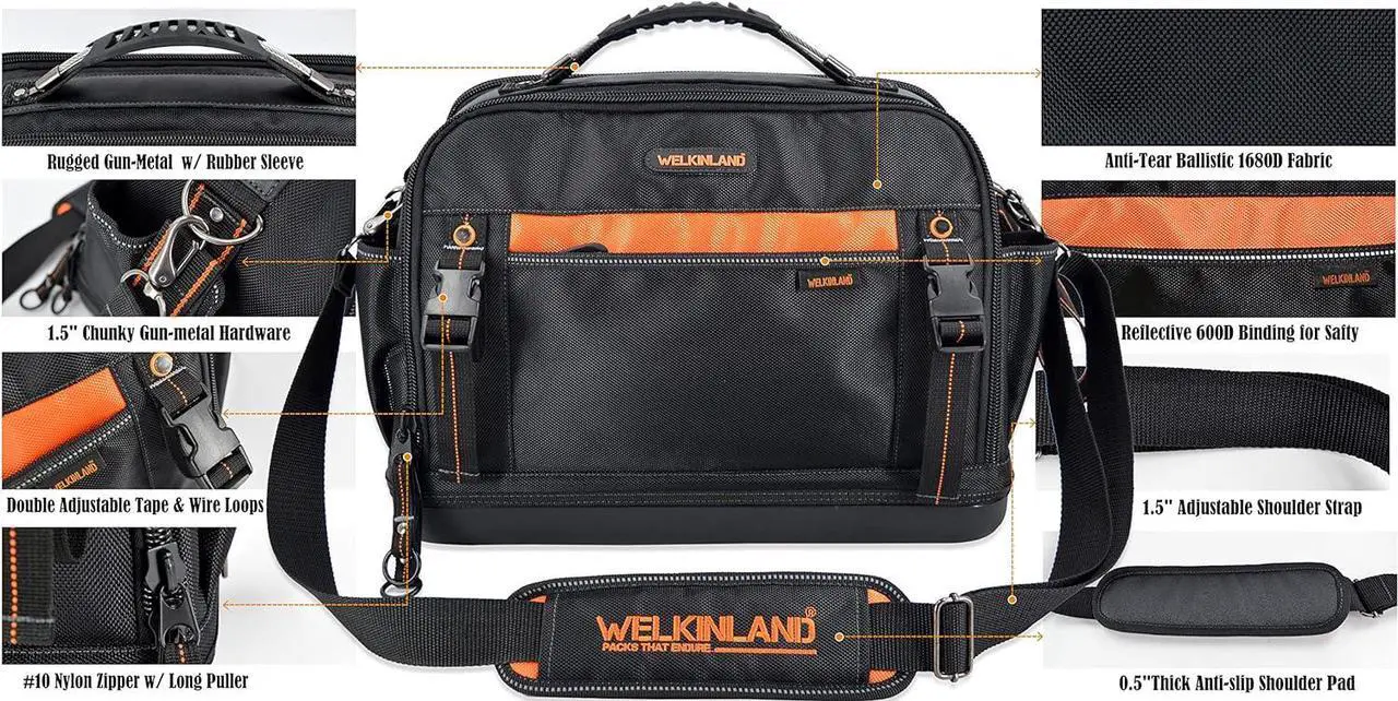 Alt view image 6 of 7 - 42-Pockets Tool bags for men, HVAC tool bag, Tool bag organizer, Electrician tool bag, Tools bag, Tool tote bag,Tool tote, Waterproof tool bag, Tool bags for electricians