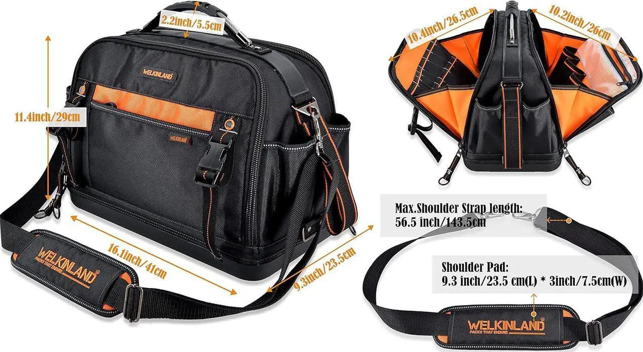 Alt view image 7 of 7 - 42-Pockets Tool bags for men, HVAC tool bag, Tool bag organizer, Electrician tool bag, Tools bag, Tool tote bag,Tool tote, Waterproof tool bag, Tool bags for electricians