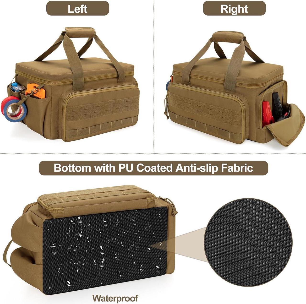 Alt view image 5 of 7 - 14-Inch Tool Bag with Anti-friction Bottom, Hand Tool Storage Organizer Bag for Men, Tactical Bag, Electrician Tool Bag, Multi-purpose Work Tote Bag for Repairman, Carpenters, Handyman, Khaki