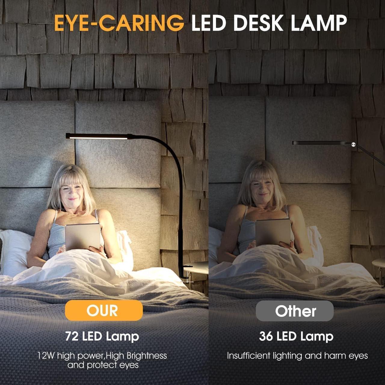 Alt view image 4 of 6 - LED Desk lamp with Clamp, Eye-Caring Clip on Lights for Home Office, 3 Modes 10 Brightness, Long Flexible Gooseneck,Metal, Swing Arm Architect Task Table Lamps with USB Adapter, White
