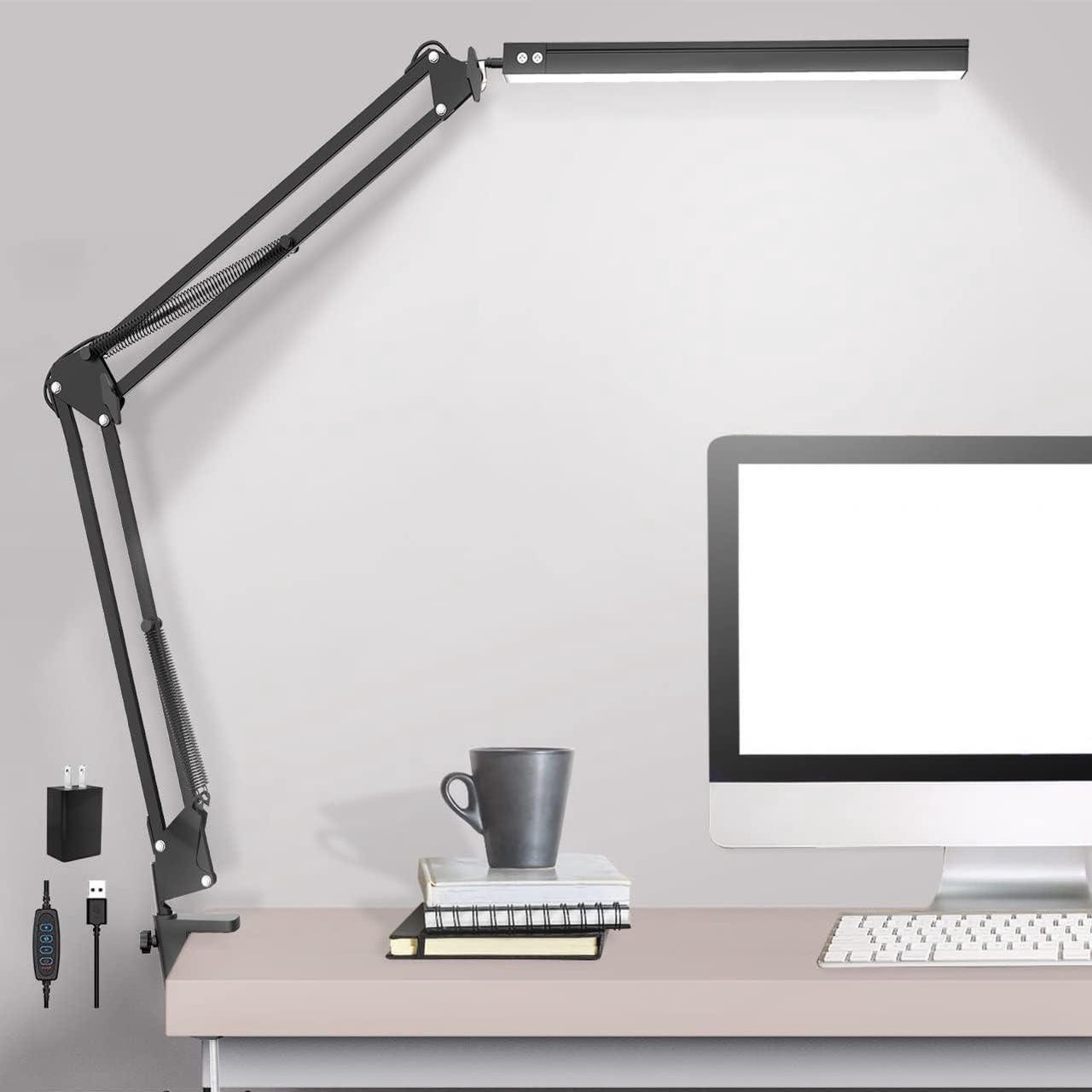 Main image of LED Desk Lamp,Adjustable Swing Arm Desk Lamp with Clamp,Dimmable Desk Light Eye-Care Table Light, Memory Function, 3 Color Modes, 10-Level Brightness Table Lamp for Home, Office, Study, Reading