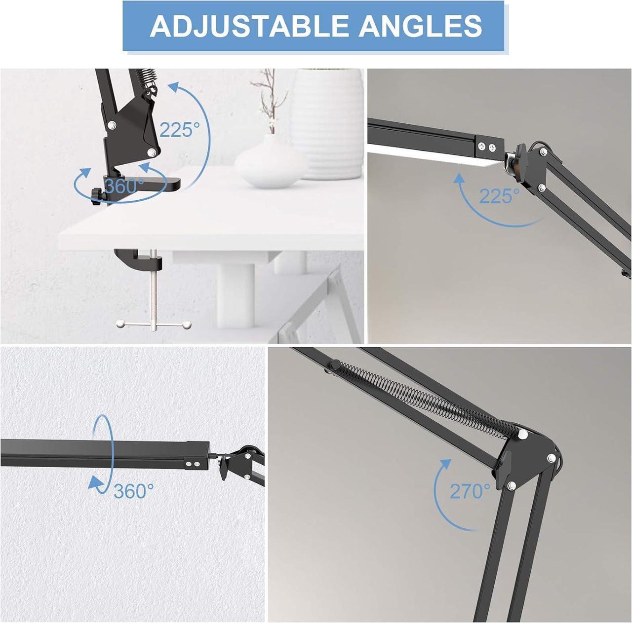 Alt view image 3 of 7 - LED Desk Lamp,Adjustable Swing Arm Desk Lamp with Clamp,Dimmable Desk Light Eye-Care Table Light, Memory Function, 3 Color Modes, 10-Level Brightness Table Lamp for Home, Office, Study, Reading