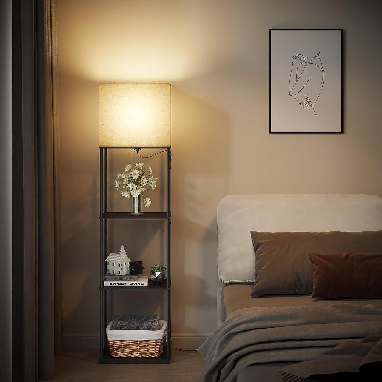 Alt view image 6 of 7 - Large Size Floor Lamp with Shelves, 4-Tier Modern Standing Lamp with 3 Color Temperature Bulb, Tall Floor Lamp with Shelf, Corner Display Bookshelf Lamps for Living Room, Bedroom, Office