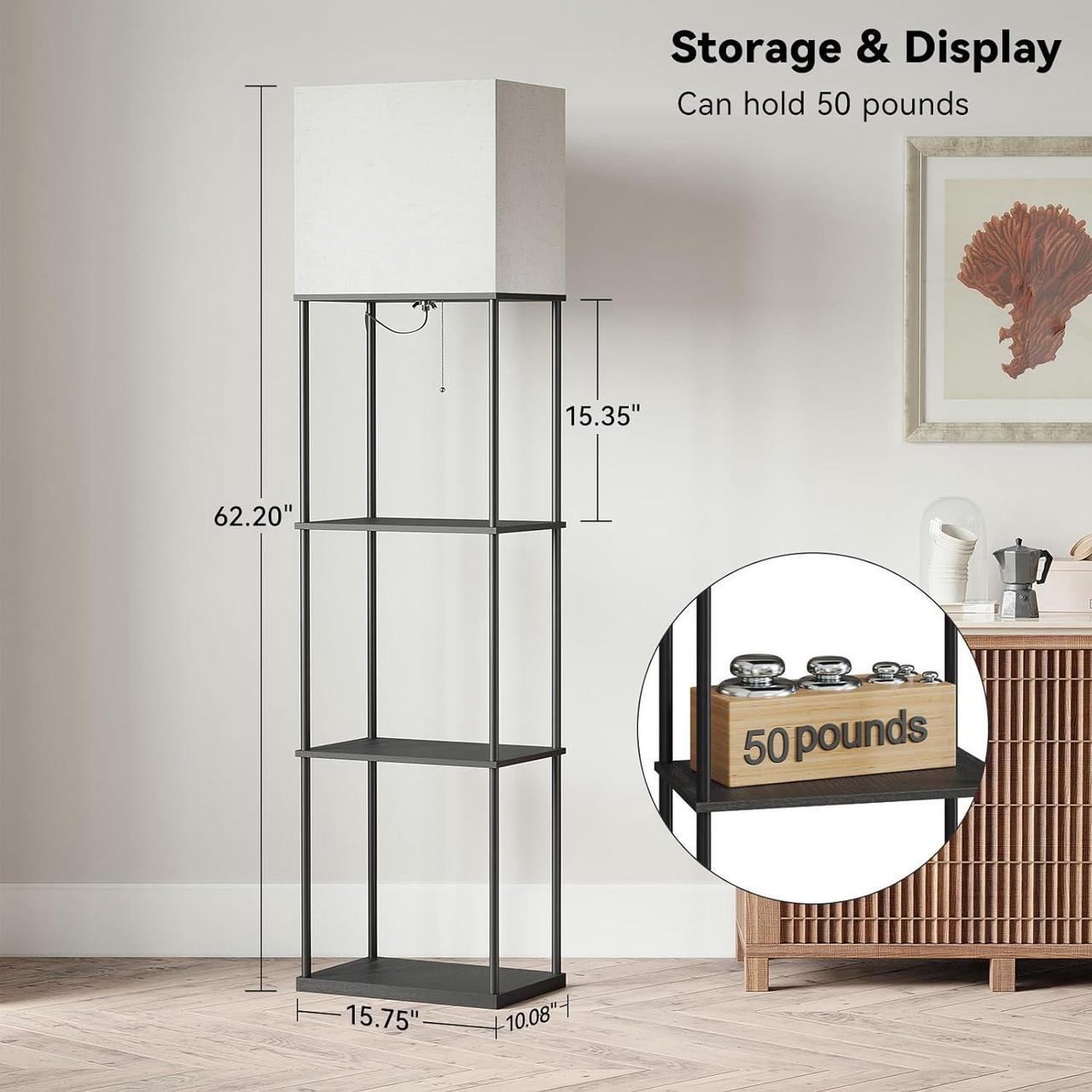 Alt view image 3 of 7 - Large Size Floor Lamp with Shelves, 4-Tier Modern Standing Lamp with 3 Color Temperature Bulb, Tall Floor Lamp with Shelf, Corner Display Bookshelf Lamps for Living Room, Bedroom, Office
