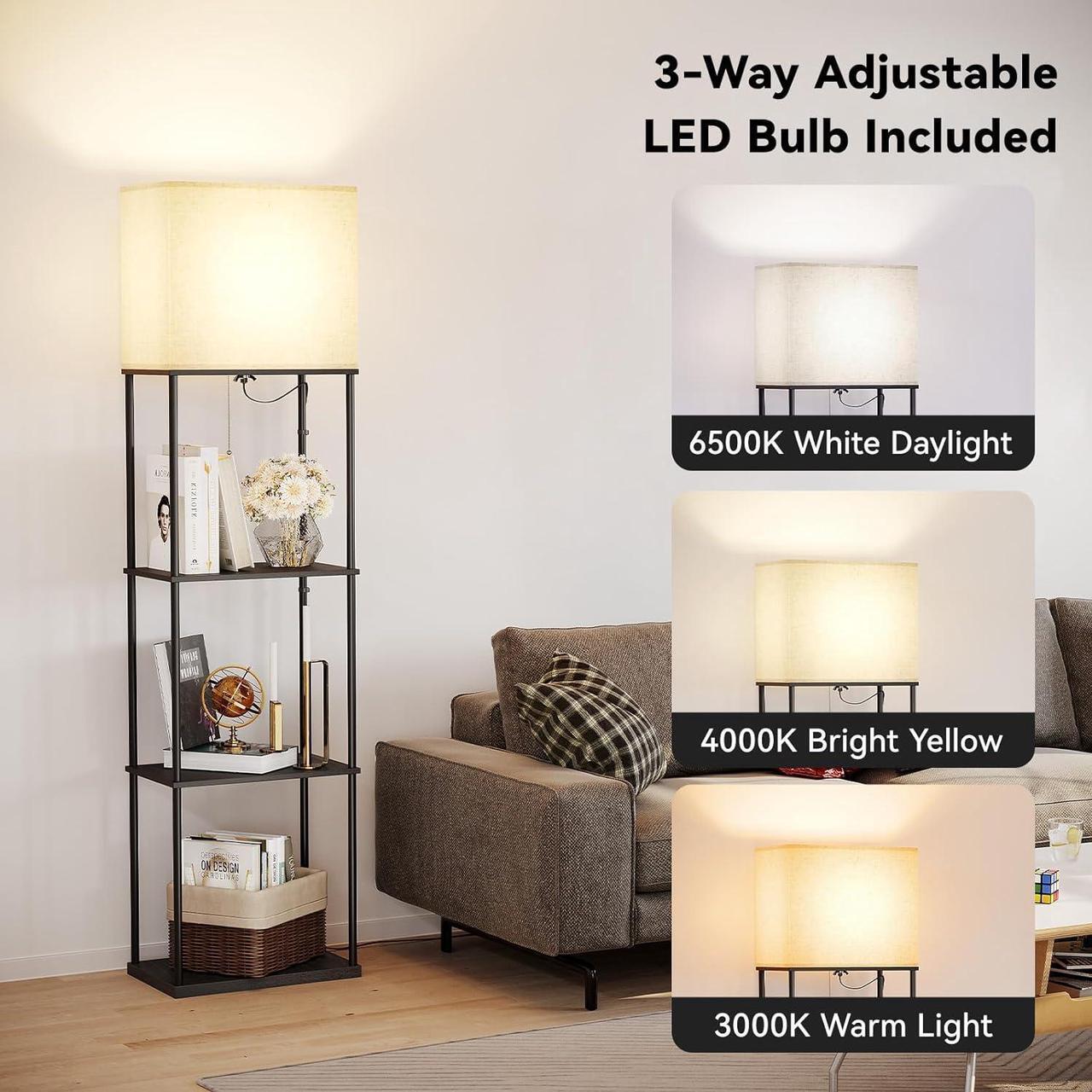 Alt view image 2 of 7 - Large Size Floor Lamp with Shelves, 4-Tier Modern Standing Lamp with 3 Color Temperature Bulb, Tall Floor Lamp with Shelf, Corner Display Bookshelf Lamps for Living Room, Bedroom, Office