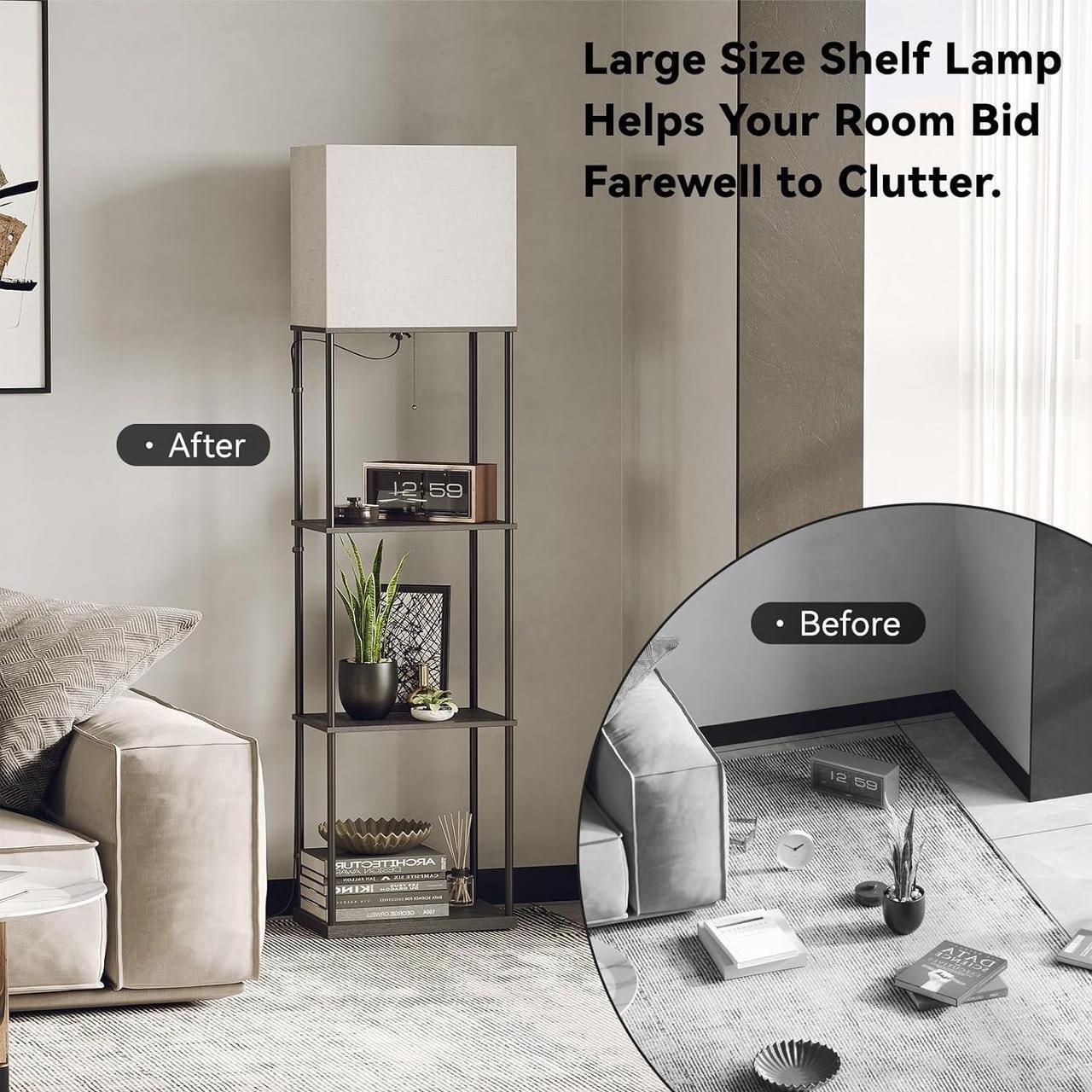 Alt view image 5 of 7 - Large Size Floor Lamp with Shelves, 4-Tier Modern Standing Lamp with 3 Color Temperature Bulb, Tall Floor Lamp with Shelf, Corner Display Bookshelf Lamps for Living Room, Bedroom, Office