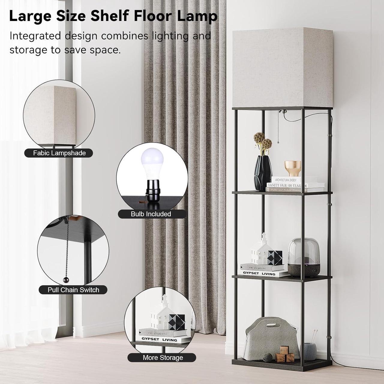 Alt view image 4 of 7 - Large Size Floor Lamp with Shelves, 4-Tier Modern Standing Lamp with 3 Color Temperature Bulb, Tall Floor Lamp with Shelf, Corner Display Bookshelf Lamps for Living Room, Bedroom, Office