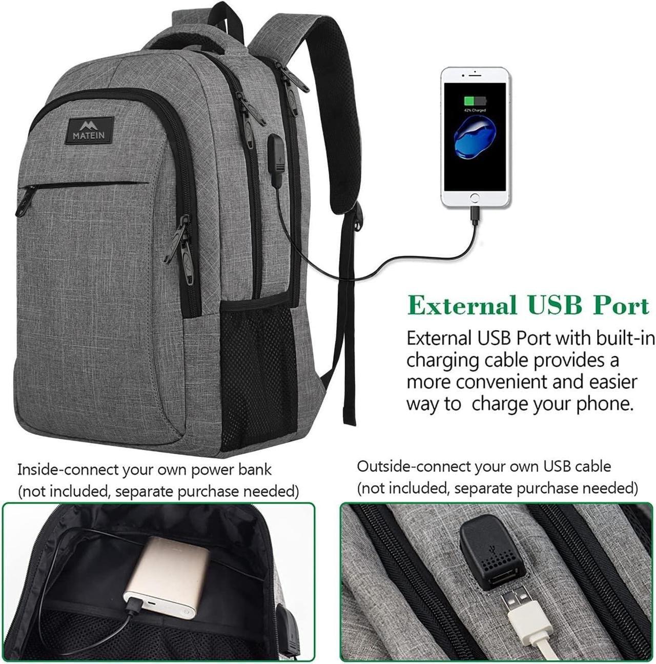 Alt view image 2 of 7 - Travel Laptop Backpack, Business Anti Theft Slim Sturdy Laptops Backpack with USB Charging Port, Water Resistant College School Computer Bag Gift for Men & Women Fits 15.6 Inch Notebook, Grey