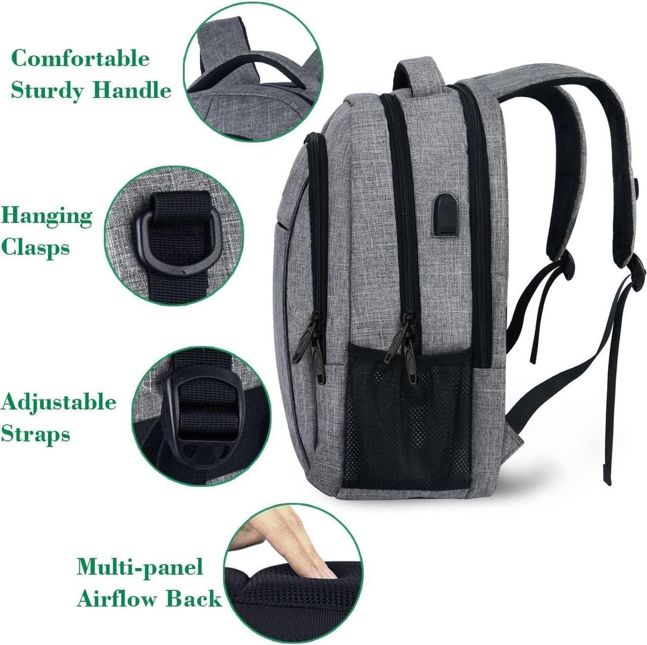 Alt view image 4 of 7 - Travel Laptop Backpack, Business Anti Theft Slim Sturdy Laptops Backpack with USB Charging Port, Water Resistant College School Computer Bag Gift for Men & Women Fits 15.6 Inch Notebook, Grey