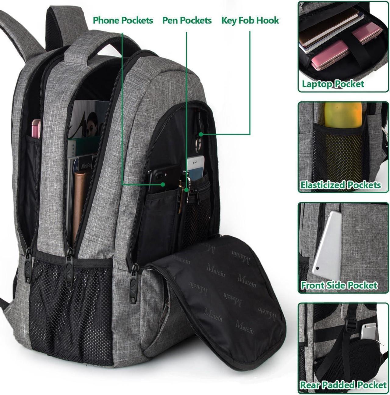 Alt view image 3 of 7 - Travel Laptop Backpack, Business Anti Theft Slim Sturdy Laptops Backpack with USB Charging Port, Water Resistant College School Computer Bag Gift for Men & Women Fits 15.6 Inch Notebook, Grey