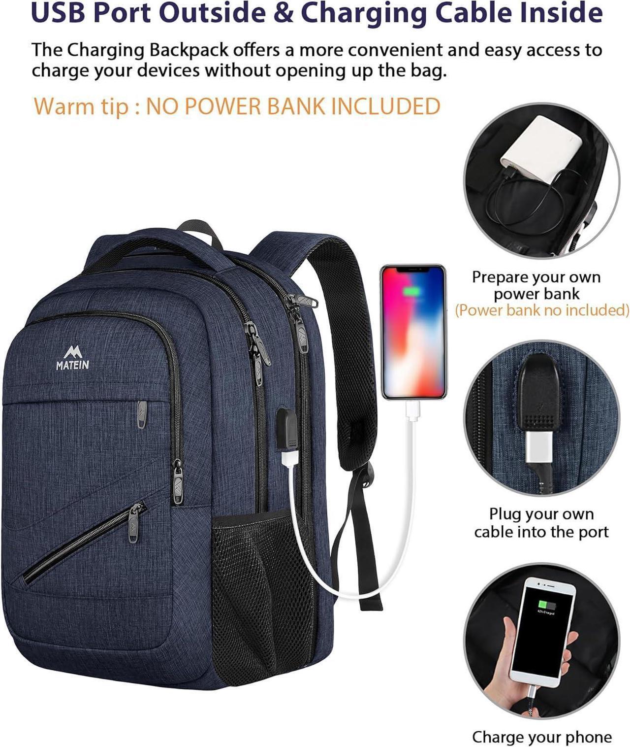 Alt view image 4 of 7 - 17 inch Laptop Backpack, Large Travel Backpack Carry On Flight Approved with Trolley Sleeve, Computer Work Bag with USB Charging Port, Water Resistant Backpack for College, Dark Blue