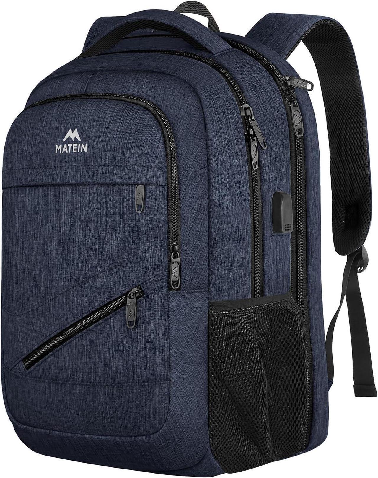 Main image of 17 inch Laptop Backpack, Large Travel Backpack Carry On Flight Approved with Trolley Sleeve, Computer Work Bag with USB Charging Port, Water Resistant Backpack for College, Dark Blue