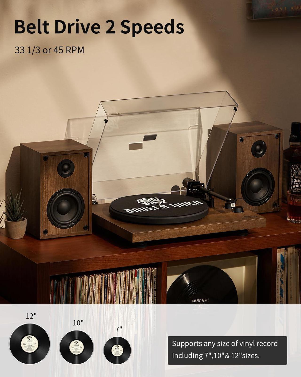 Alt view image 2 of 6 - Vinyl Record Player, Hi-Fi System Bluetooth Turntable Players with Stereo Bookshelf Speakers, Built-in Phono Preamp, Belt Drive 2-Speed, Adjustable Counterweight, AT-3600L