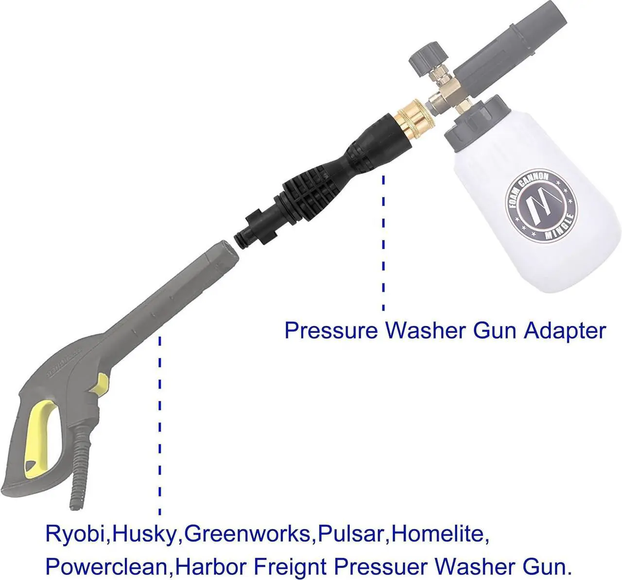 Alt view image 3 of 7 - Foam Cannon, Compatible with Portland Husky and Ryobi Pressure Washer, with 5 Nozzle Tips, 1/4 Inch Quick Connector